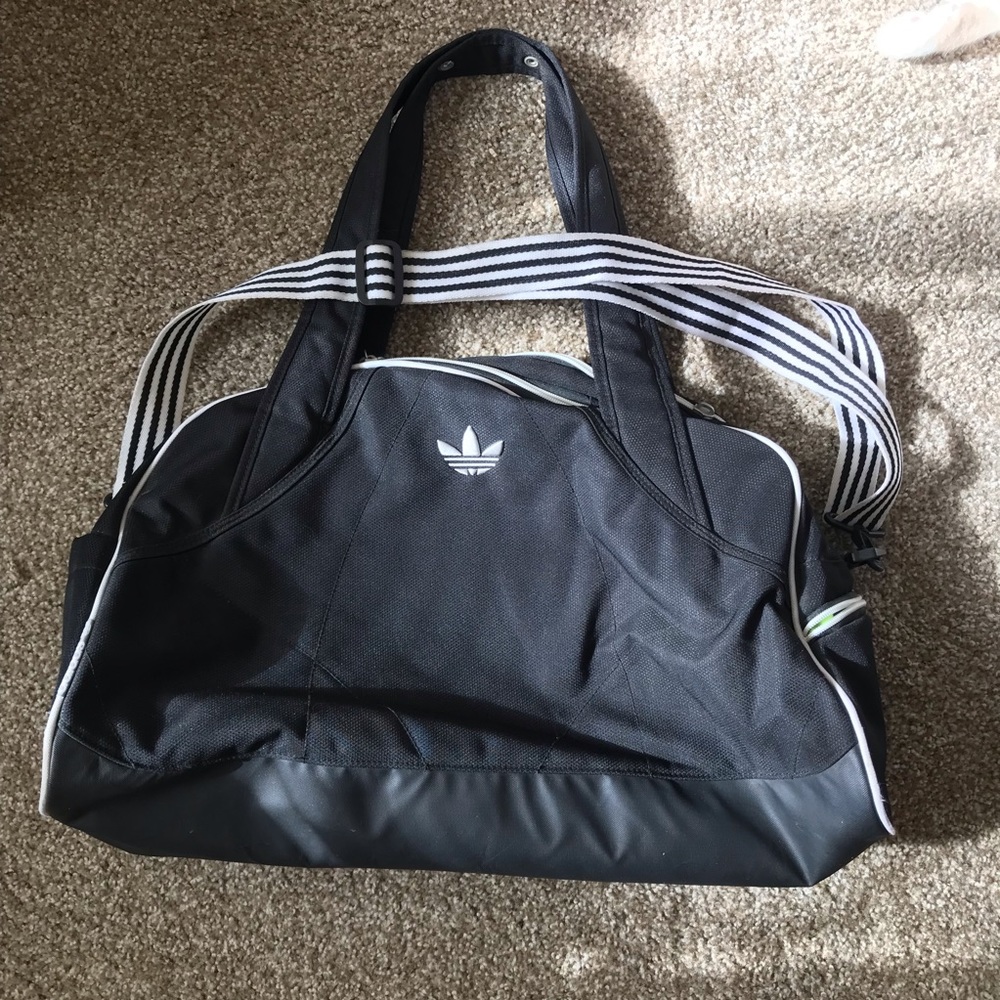 Adidas Black Travel Bag with White Stripes